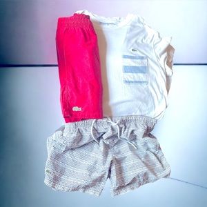 Lacoste Swim Trunks Mens Size 
Large Red Embroidered Croc and one Medium